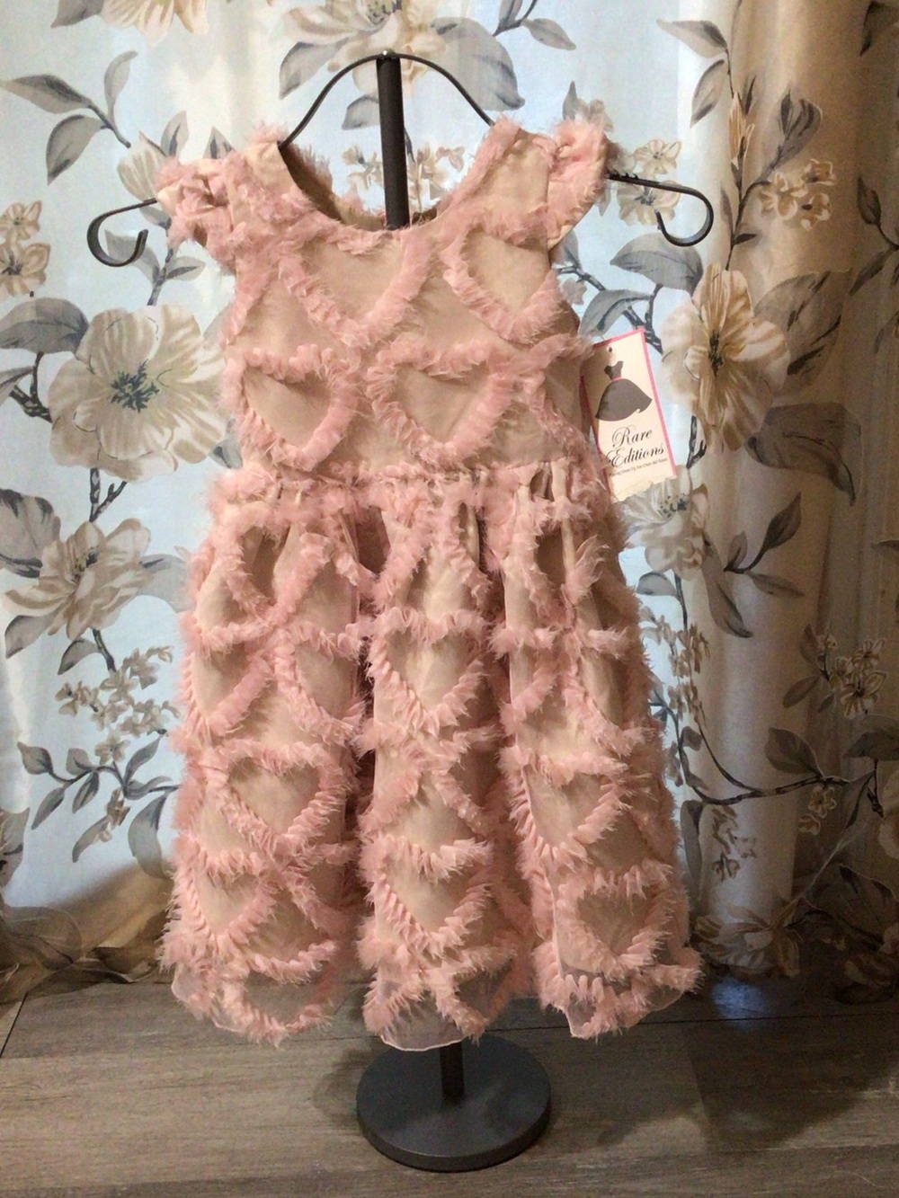 Rare Editions Blush Pink Heart Appliqué Tulle Dress